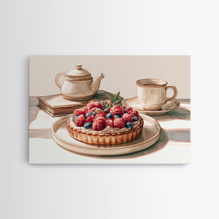 Dessert Tart with Berries and Cream Framed Canvas Print, Restaurant Art, Kitchen Wall Decor, Restaurant Decor, Fine Art, Bistro, RES-3x2-20