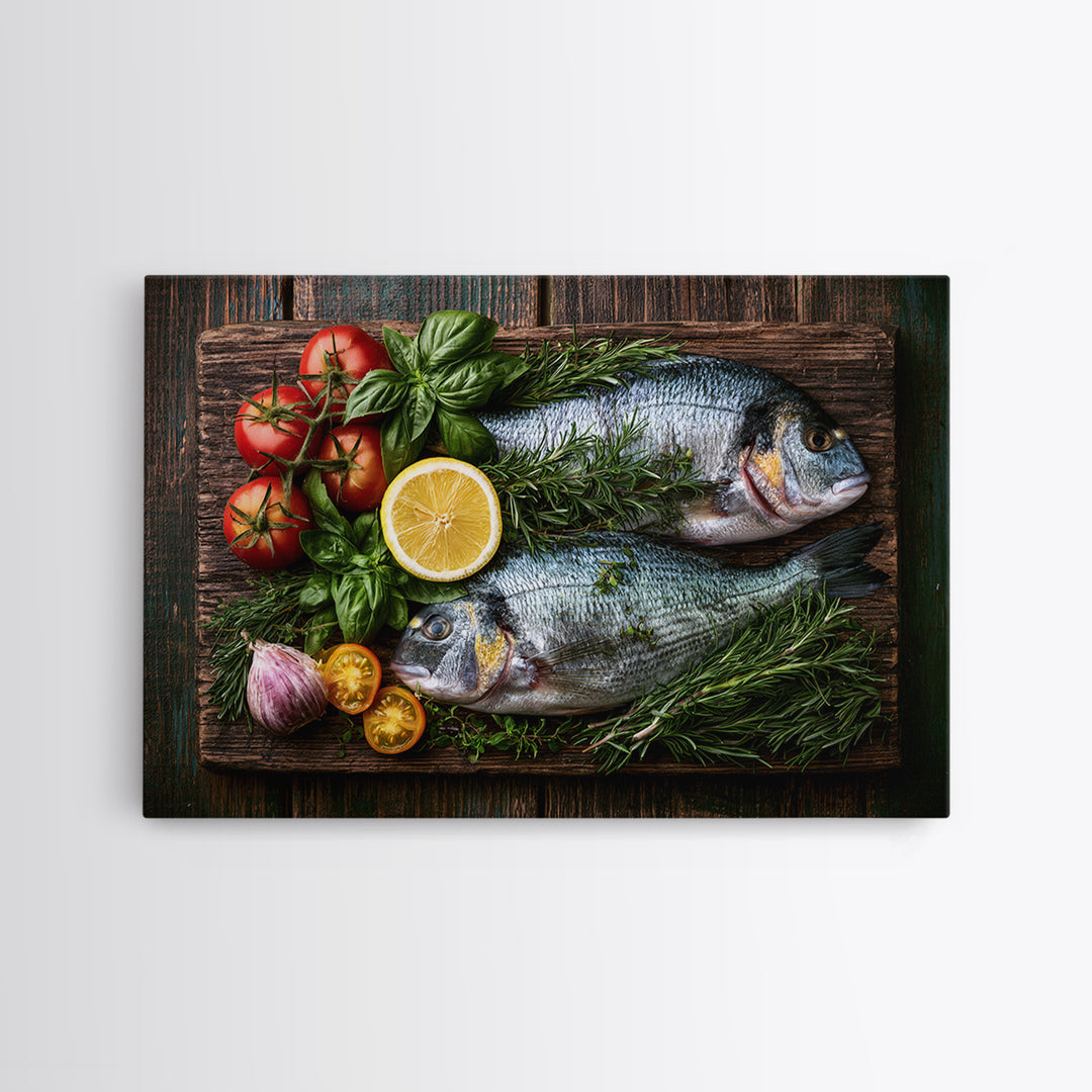 Fresh Fish with Lemon and Herbs Framed Canvas Print, Restaurant Art, Gallery Decor, Restaurant Decor, Fine Art, Bistro, RES-3x2-27