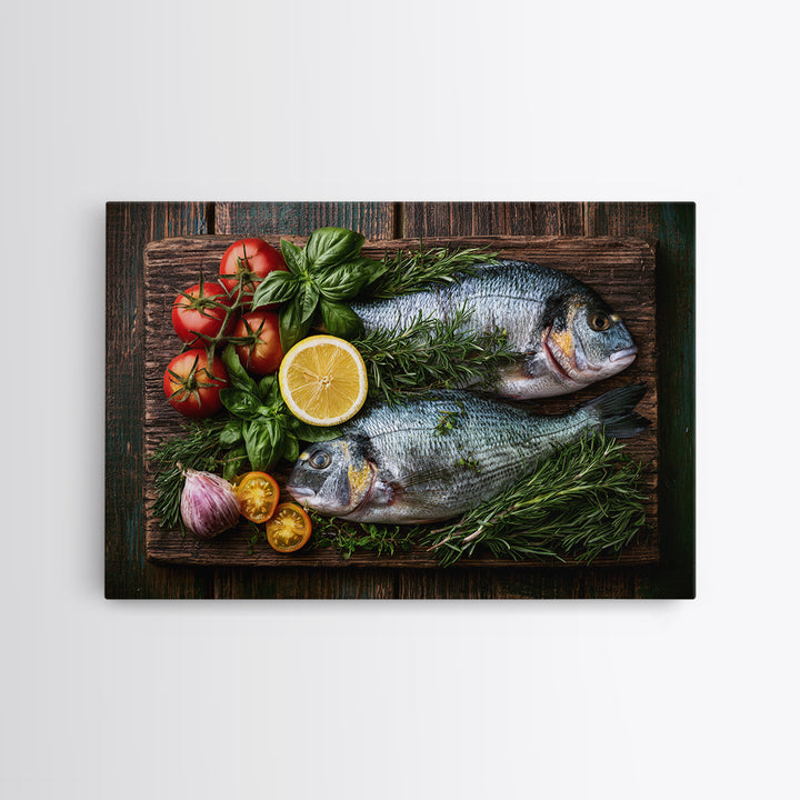 Fresh Fish with Lemon and Herbs Framed Canvas Print, Restaurant Art, Gallery Decor, Restaurant Decor, Fine Art, Bistro, RES-3x2-27