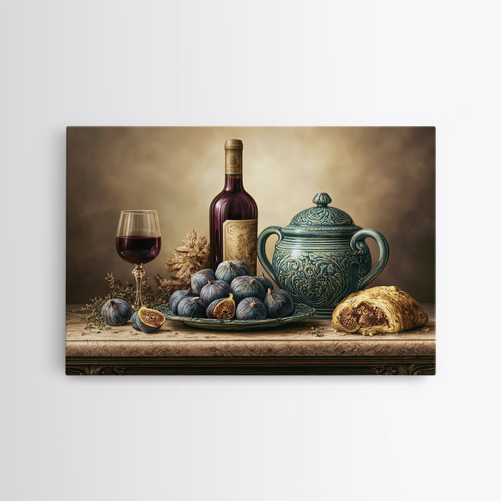 Wine Bottle and Figs Canvas Print, Restaurant Art, Modern Decor, Restaurant Decor, Fine Art, Bistro, Poster, Wall Decor, RES-3x2-29
