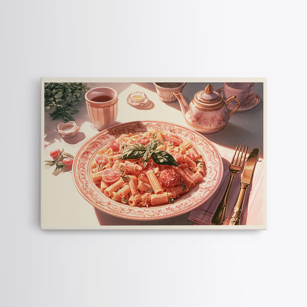 Fresh Pasta with Tomatoes and Basil Canvas Print, Restaurant Art, Canvas Print, Restaurant Decor, Bistro, Statement Artwork, RES-3x2-30