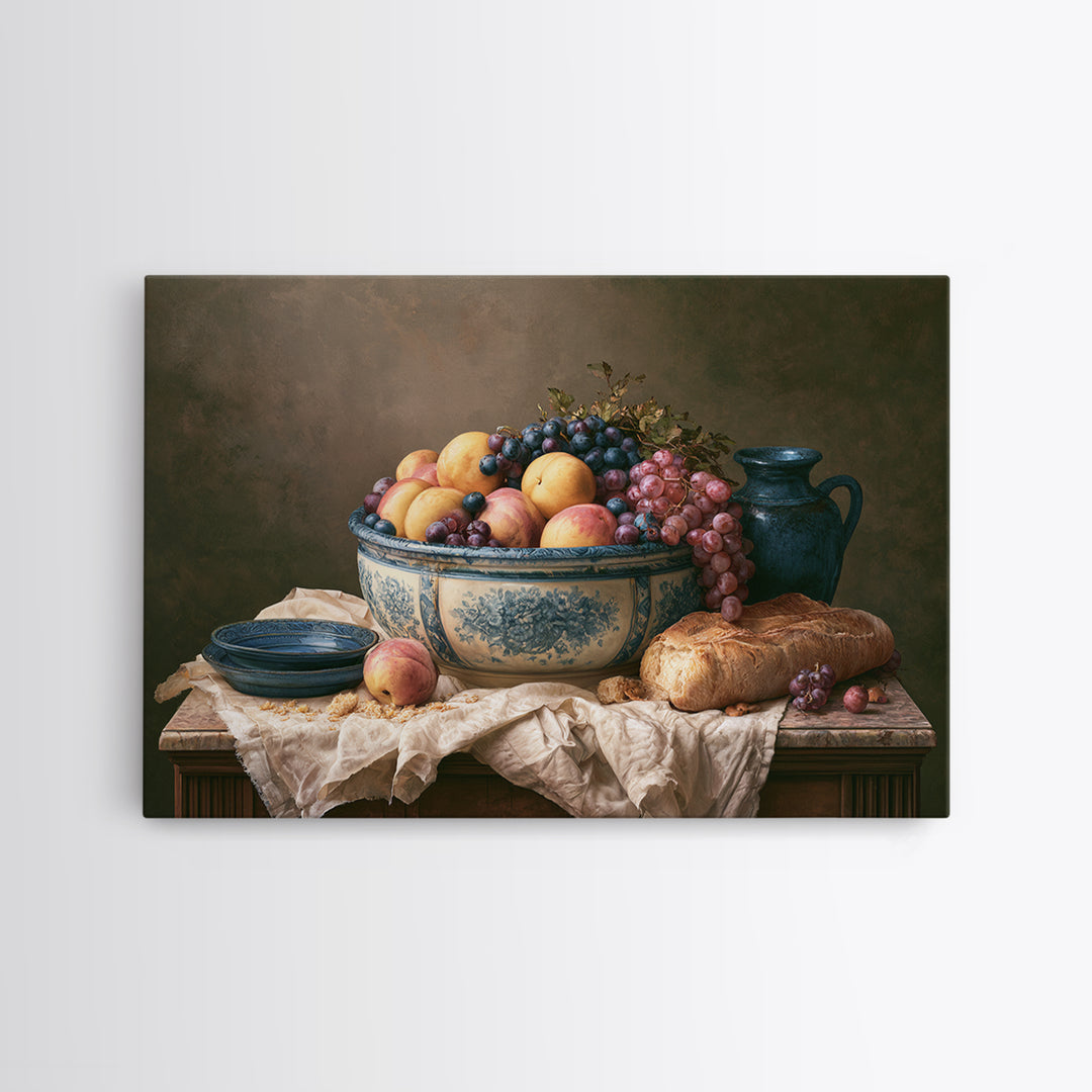 Classic Fruit Bowl Canvas Print, Restaurant Art, Stained Glass Art, Restaurant Decor, Fine Art, Bistro, Textured Painting, RES-3x2-32