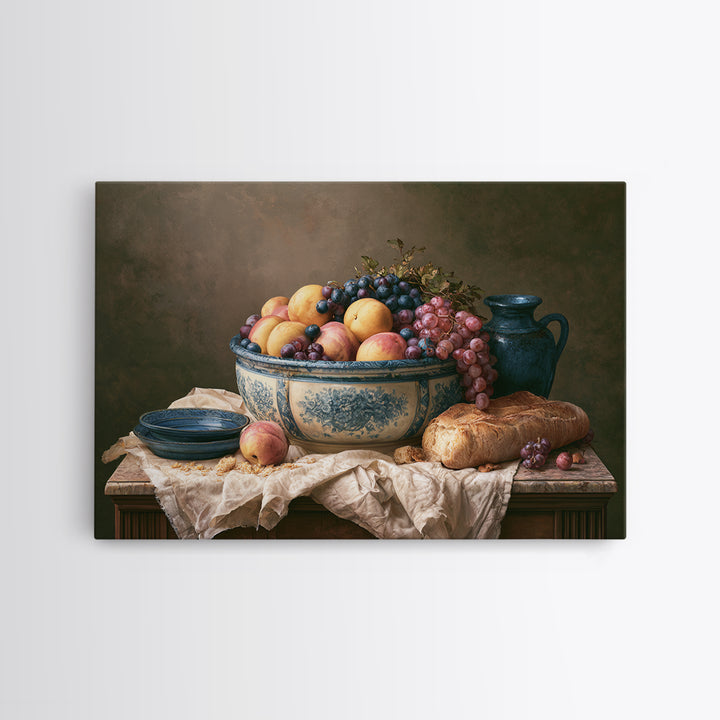 Classic Fruit Bowl Canvas Print, Restaurant Art, Stained Glass Art, Restaurant Decor, Fine Art, Bistro, Textured Painting, RES-3x2-32