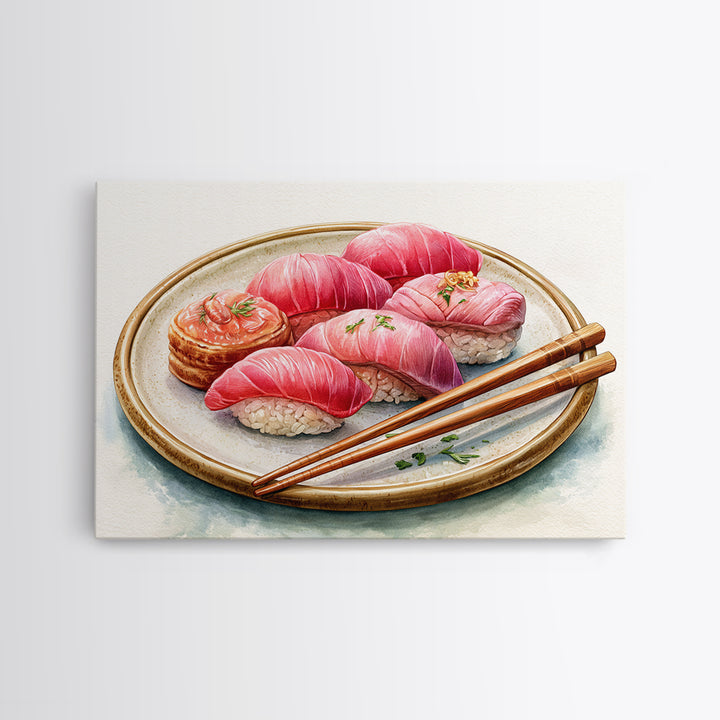 Sushi Fish and Ceramic Plate Composition Canvas Print, Restaurant Art, Cool Wall Art, Restaurant Decor, Fine Art, Bistro, RES-3x2-33