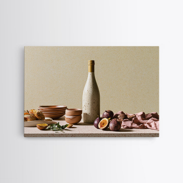 Wine Bottle and Figs Framed Canvas Print, Restaurant Art, Stained Glass Art, Restaurant Decor, Fine Art, Bistro, RES-3x2-5