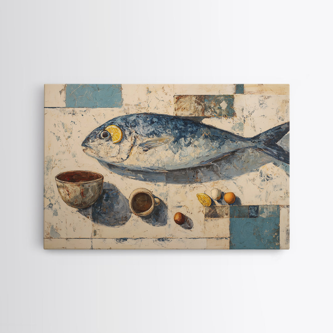 Seafood Lobster and Shell Arrangement Framed Canvas Print, Restaurant Art, Textured Painting, Restaurant Decor, Bistro, RES-3x2-60
