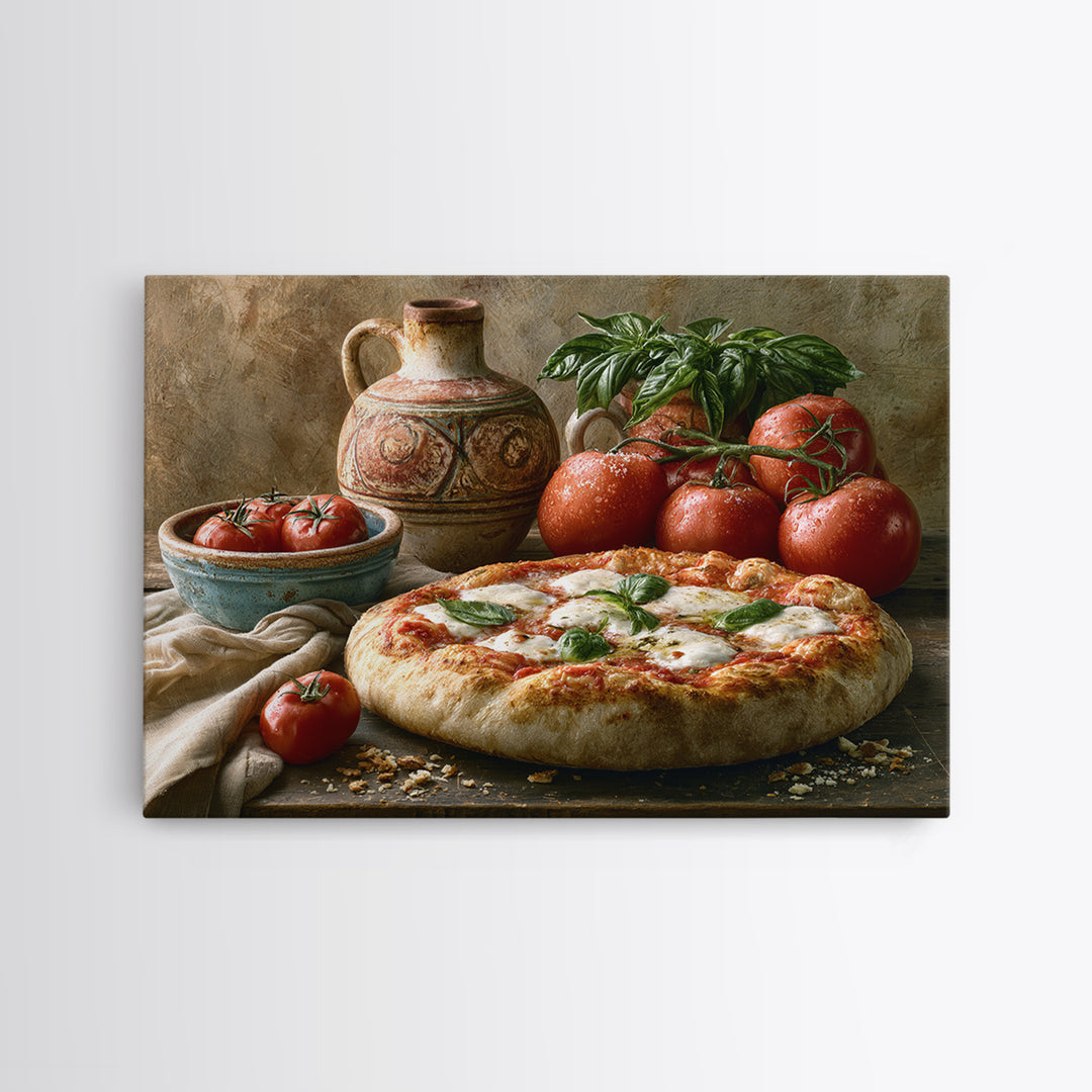 Pizzeria Tomato Basil and Mozzarella Still Life Canvas Print, Restaurant Art, Living Room Decor, Restaurant Decor, Bistro, RES-3x2-62