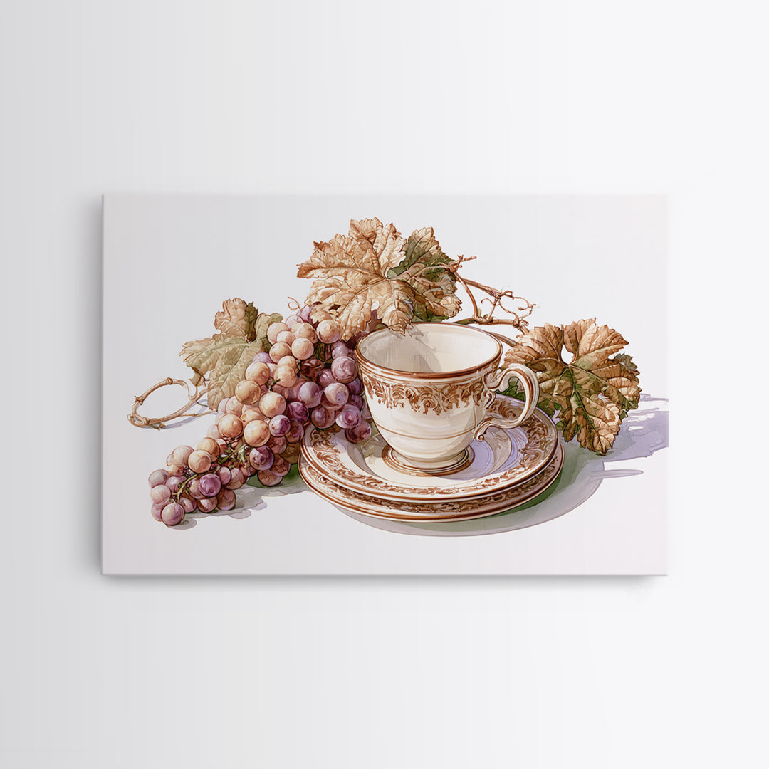 Wine Grapevine Botanical Study Canvas Print, Restaurant Art, Framed Wall Art, Restaurant Decor, Watercolor Art, Bistro, RES-3x2-67