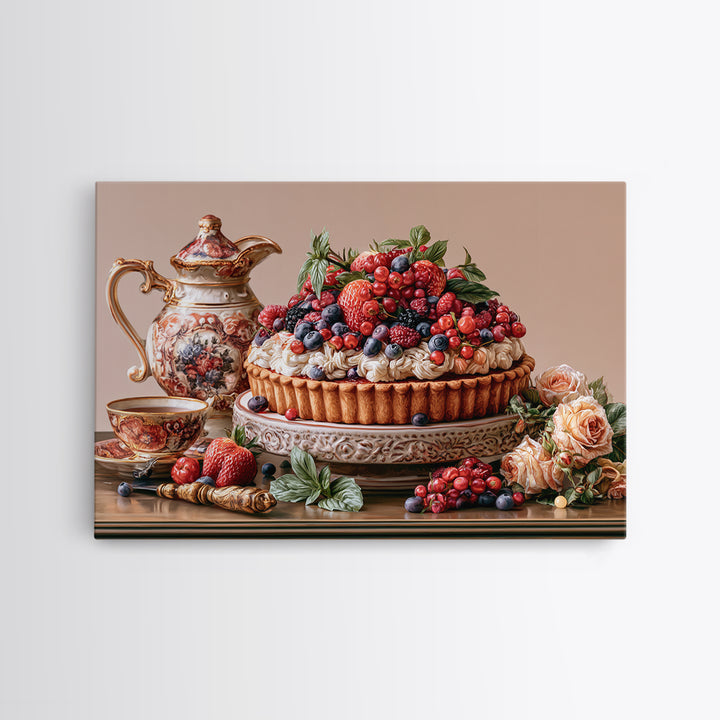 Dessert Tart with Berries and Cream Canvas Print, Restaurant Art, Minimalist Decor, Restaurant Decor, Fine Art, Bistro, RES-3x2-68