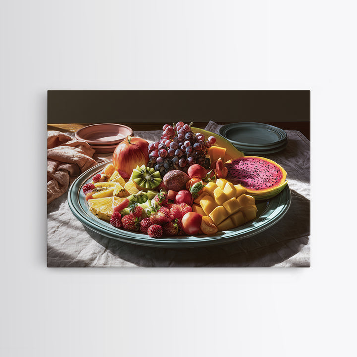 Tropical Fruit Platter Framed Canvas Print, Restaurant Art, Wall Art Print, Restaurant Decor, Fine Art, Bistro, Modern Decor, RES-3x2-70