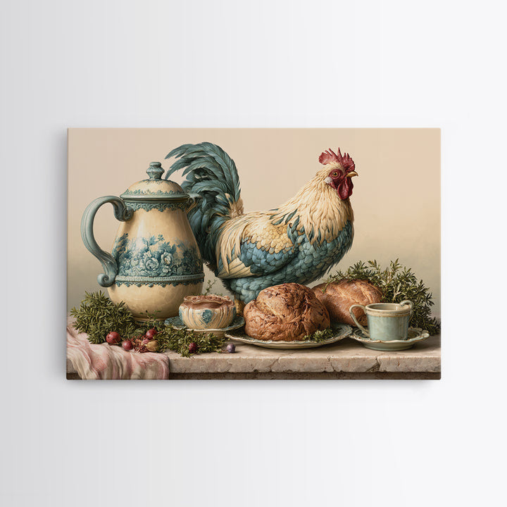 Rooster and Herbs for Farmhouse Restaurant Mood Canvas Print, Restaurant Art, Contemporary Art, Restaurant Decor, Bistro, RES-3x2-72
