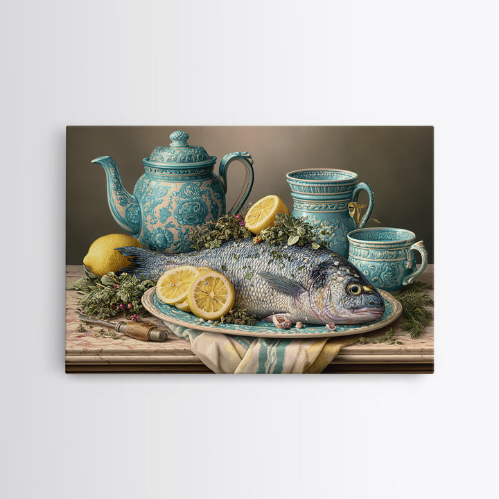 Fresh Fish with Lemon and Herbs Canvas Print, Restaurant Art, Printable Wall Art, Restaurant Decor, Fine Art, Bistro, RES-3x2-75