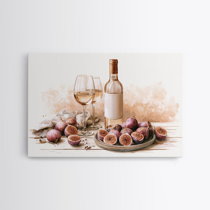 Wine Bottle and Figs Framed Canvas Print, Restaurant Art, Room Decor, Restaurant Decor, Fine Art, Bistro, Large Wall Art, RES-3x2-77