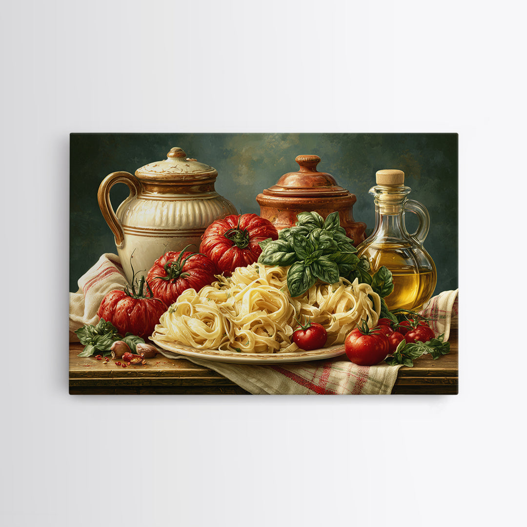 Fresh Pasta with Tomatoes and Basil Framed Canvas Print, Restaurant Art, Cool Wall Art, Restaurant Decor, Fine Art, Bistro, RES-3x2-78