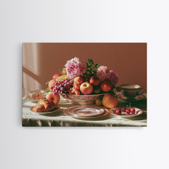 Classic Fruit Bowl Framed Canvas Print, Restaurant Art, Watercolor Painting, Restaurant Decor, Oil Painting, Bistro, RES-3x2-8