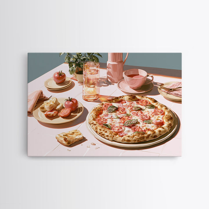 Pizzeria Tomato Basil and Mozzarella Still Life Canvas Print, Restaurant Art, Kitchen Wall Decor, Restaurant Decor, Bistro, RES-3x2-86