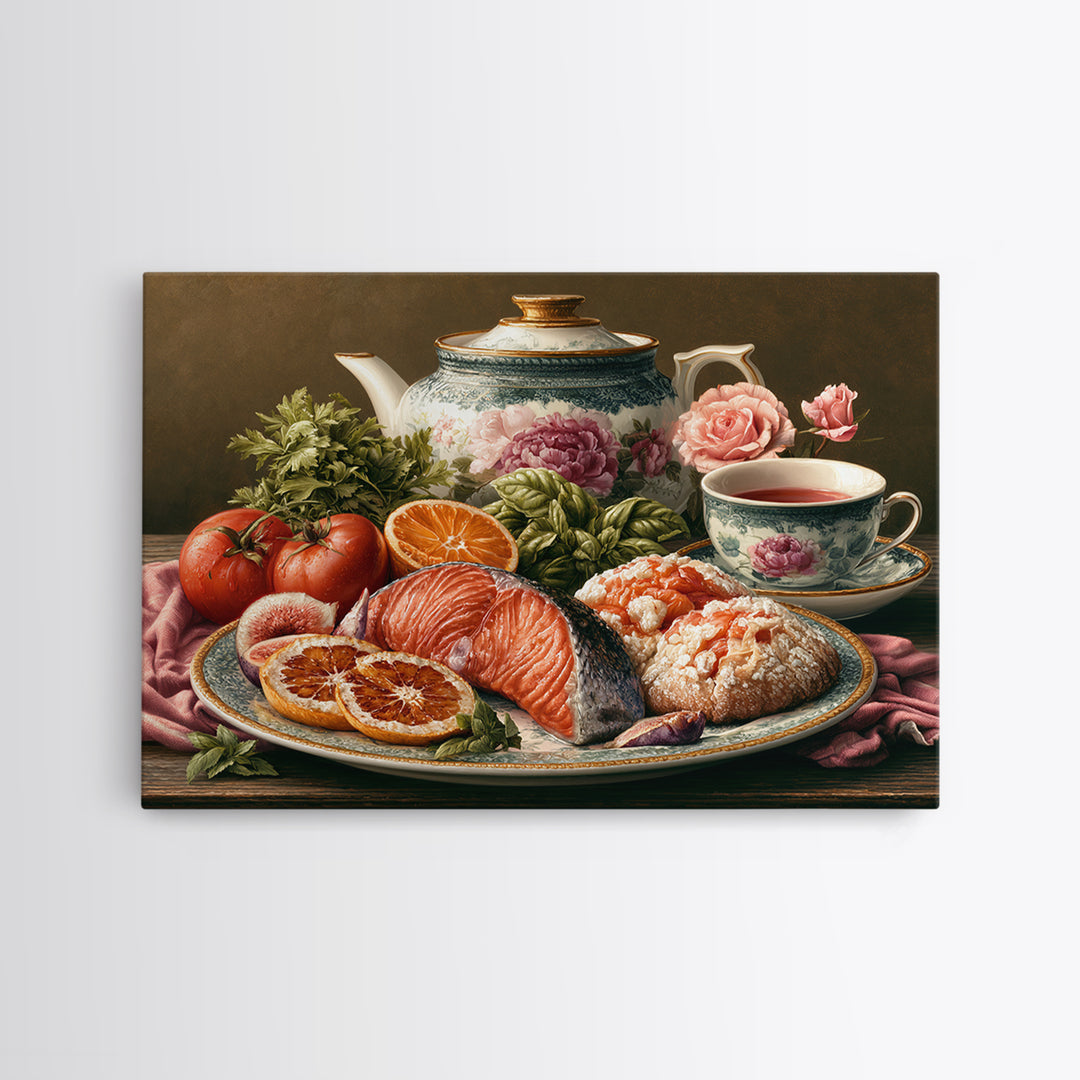 Sushi Fish and Ceramic Plate Composition Framed Canvas Print, Restaurant Art, Canvas Print, Restaurant Decor, Fine Art, Bistro, RES-3x2-9