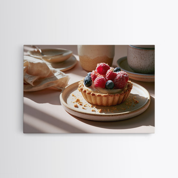 Dessert Tart with Berries and Cream Framed Canvas Print, Restaurant Art, Art Print, Restaurant Decor, Fine Art, Bistro, RES-3x2-92