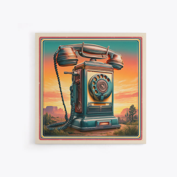 Old Telephone in Bold Color Field Framed Canvas Print, Retro Art, Wall Art Print, Living Room Decor, Fine Art, Retro, RET-1x1-46