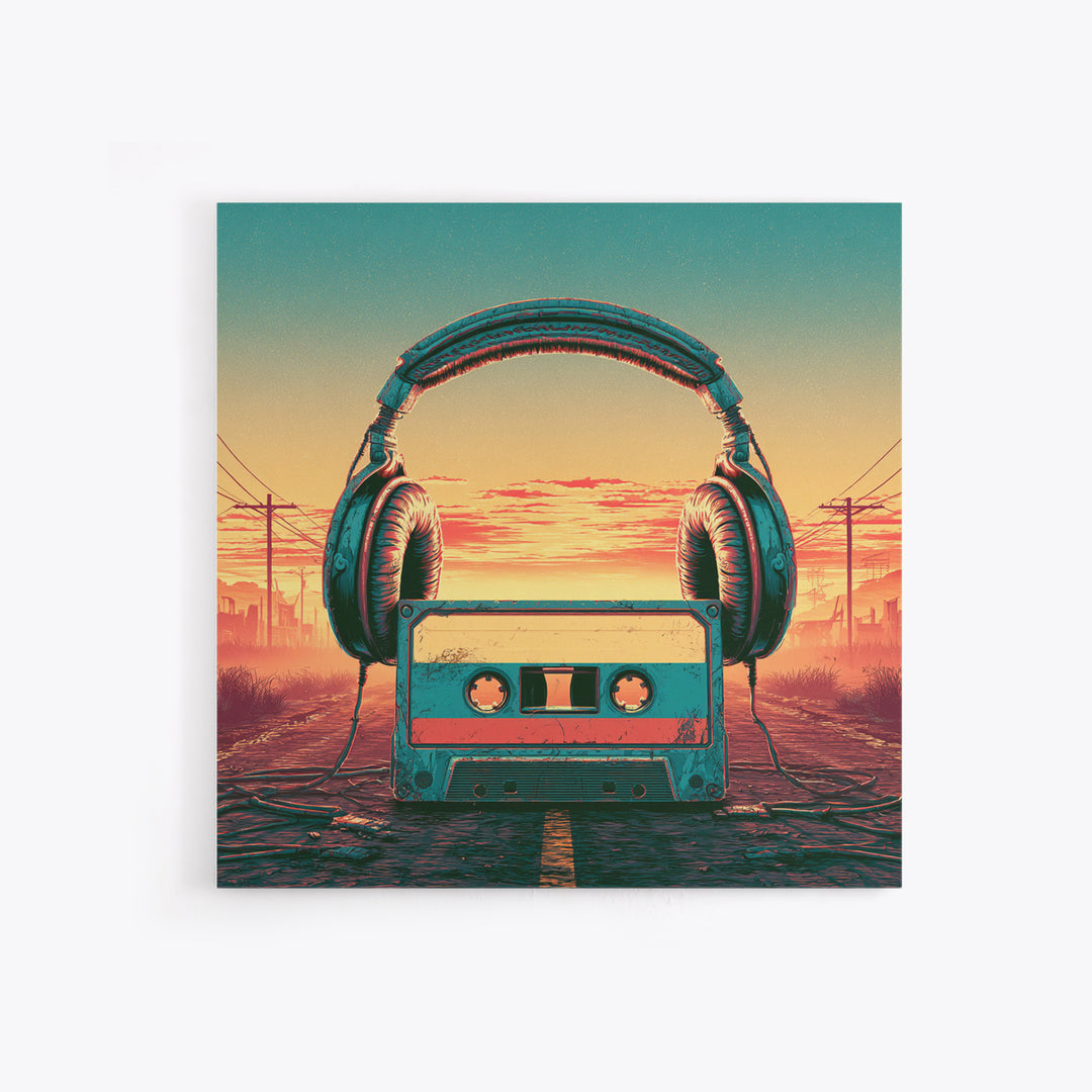 Cassette Tape and Headphones Graphic Canvas Print, Retro Art, Retro Wall Art, Living Room Decor, Oil Painting, Retro, RET-1x1-54