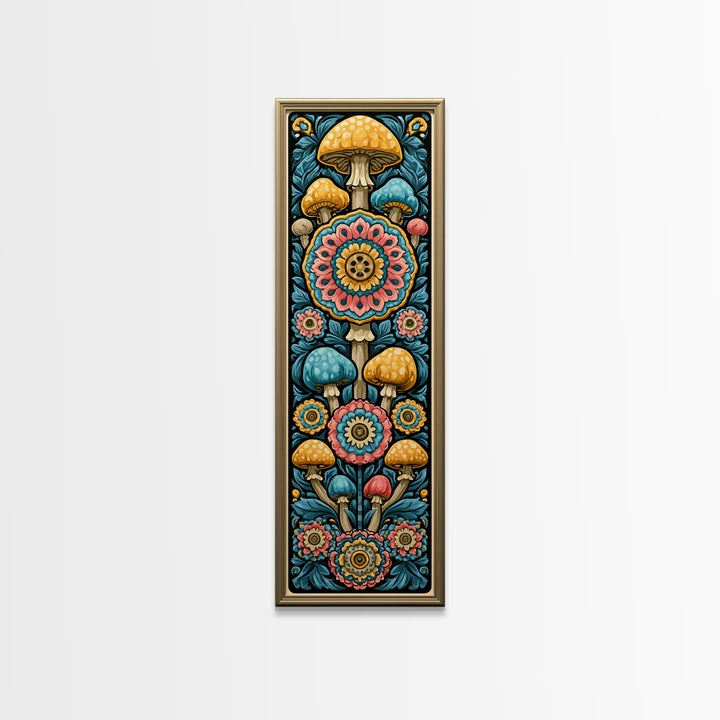 Funky Mushroom and Flower Pattern Canvas Print, Retro Art, Wall Art, Living Room Decor, Fine Art, Retro, Original Art, RET-1x3-35