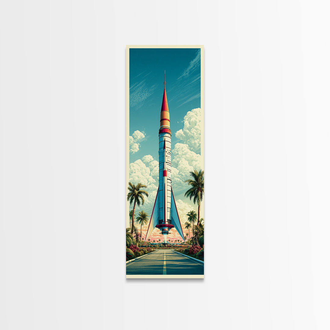 Space Age Rocket Poster Scene Canvas Print, Retro Art, Wall Art Prints, Living Room Decor, Fine Art, Retro, Whimsical Decor, RET-1x3-43