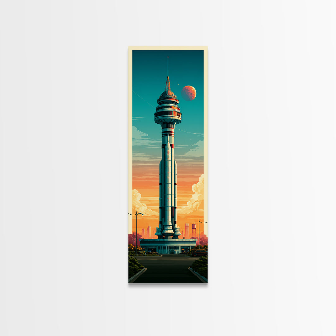 Space Age Rocket Poster Scene Framed Canvas Print, Retro Art, Retro Wall Art, Living Room Decor, Fine Art, Retro, Luxury Decor, RET-1x3-91