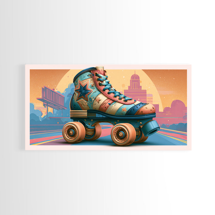 Retro Roller Skate Framed Canvas Print, Retro Art, Mid Century Modern, Living Room Decor, Fine Art, Retro, Dopamine Decor, RET-2x1-72