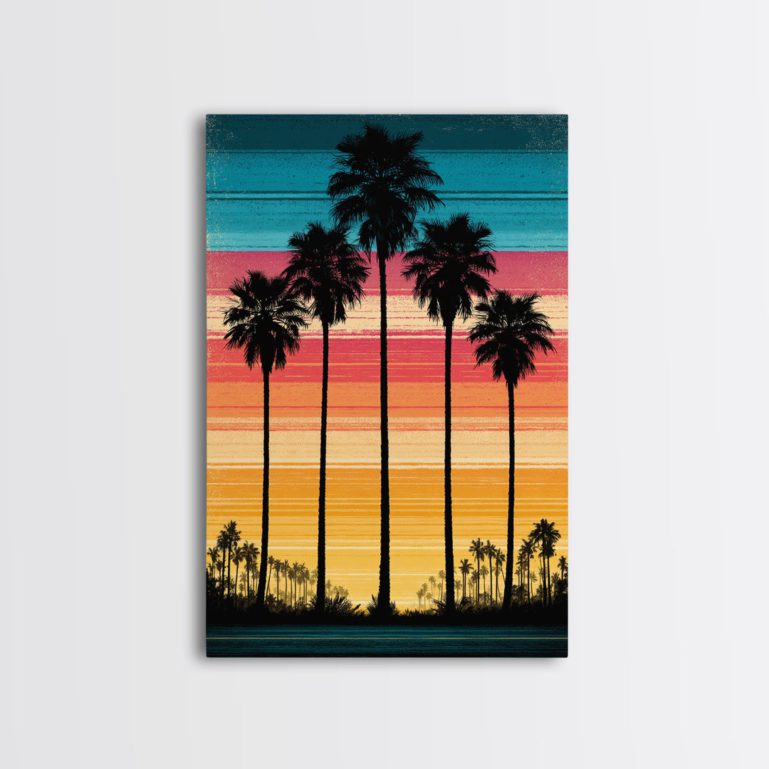 70s Sunset Stripes Canvas Print, Retro Art, Floral Wall Art, Living Room Decor, Abstract Art, Retro, Minimalist Decor, RET-2x3-11