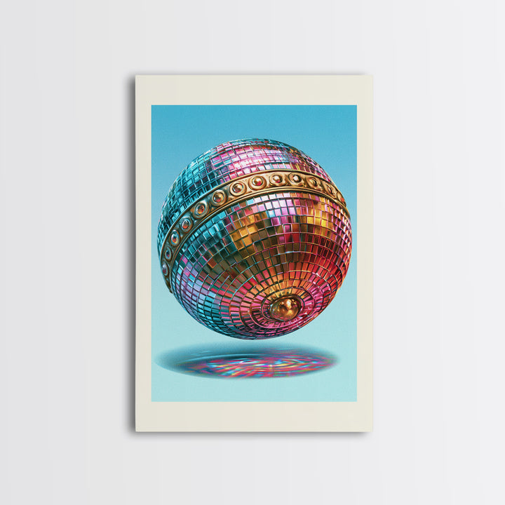 Roller Disco Ball Framed Canvas Print, Retro Art, Contemporary Art, Living Room Decor, Oil Painting, Retro, Art Deco, RET-2x3-21