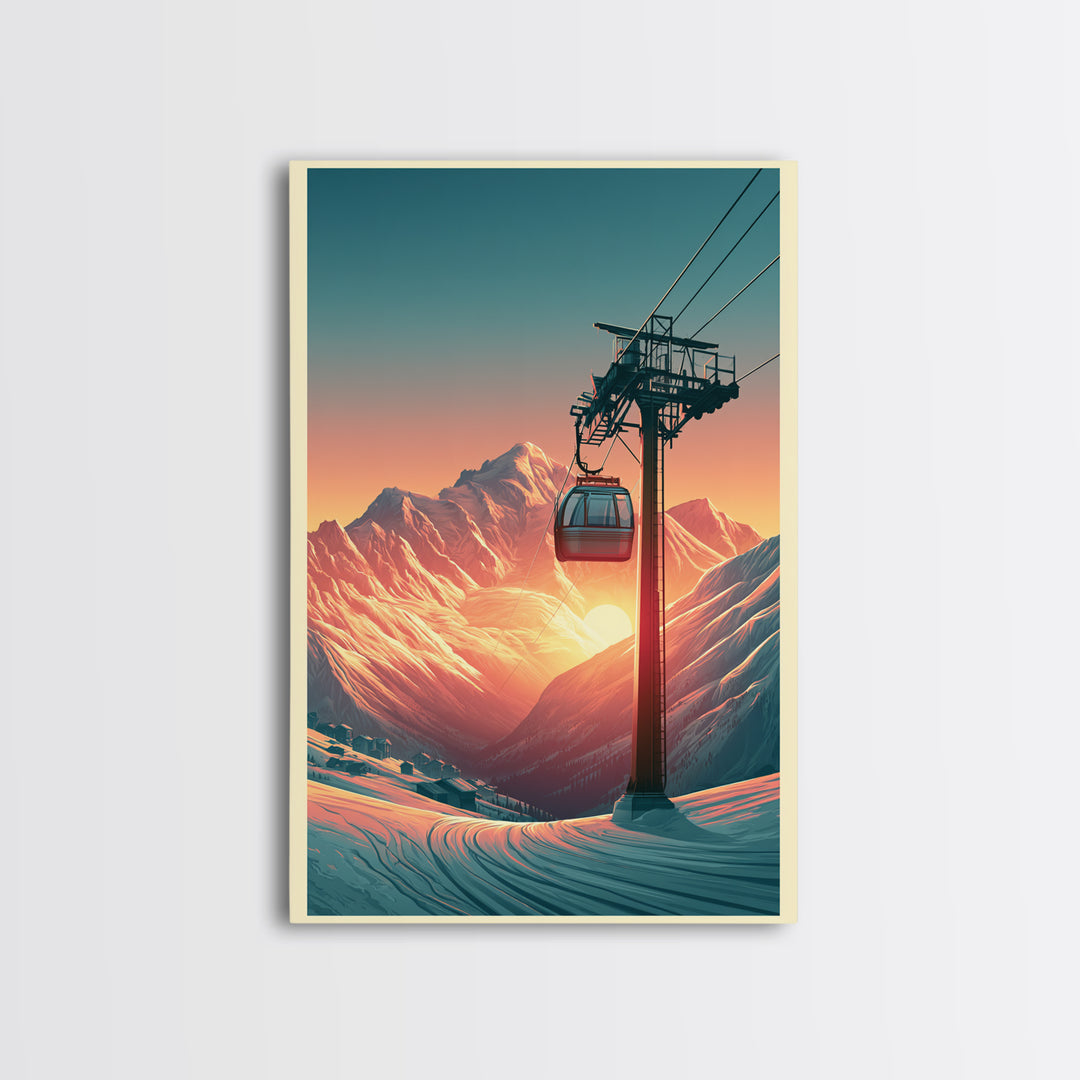 Retro Ski Poster Mountain Scene Canvas Print, Retro Art, Bedroom Wall Art, Living Room Decor, Watercolor Art, Retro, Art Print, RET-2x3-32