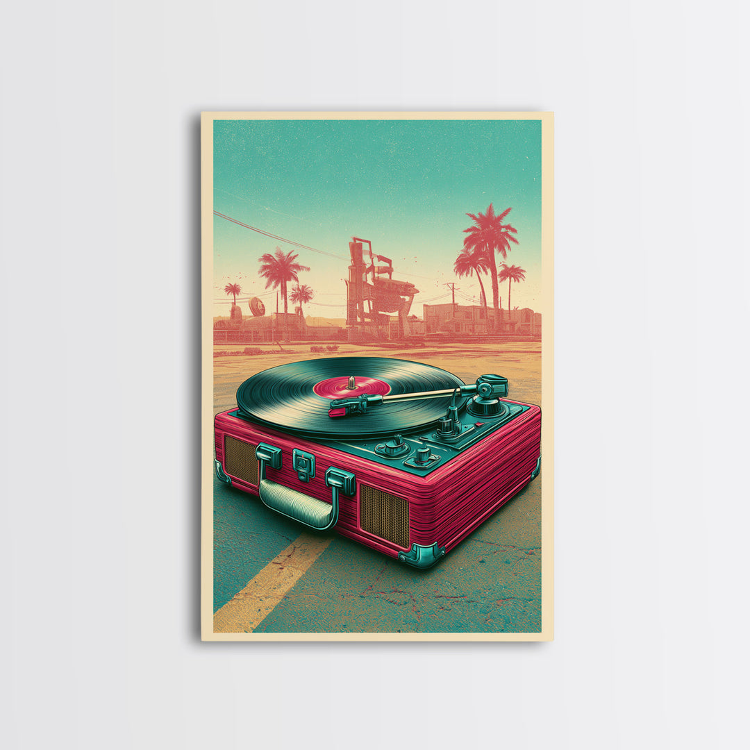 Vinyl Record Player Framed Canvas Print, Retro Art, Wall Art Prints, Living Room Decor, Fine Art, Retro, Whimsical Decor, RET-2x3-68
