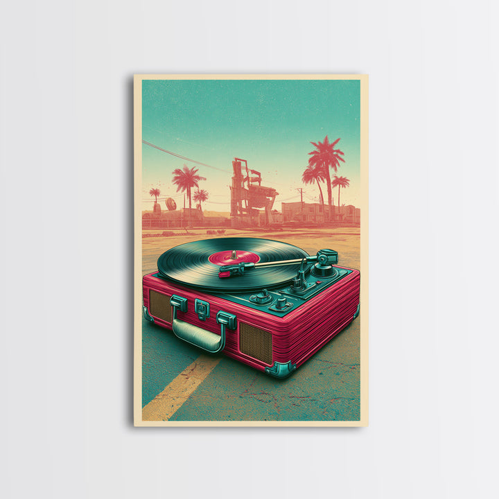 Vinyl Record Player Framed Canvas Print, Retro Art, Wall Art Prints, Living Room Decor, Fine Art, Retro, Whimsical Decor, RET-2x3-68