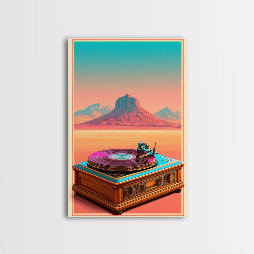 Vinyl Record Player Framed Canvas Print, Retro Art, Gallery Decor, Living Room Decor, Abstract Art, Retro, Contemporary Art, RET-2x3-92