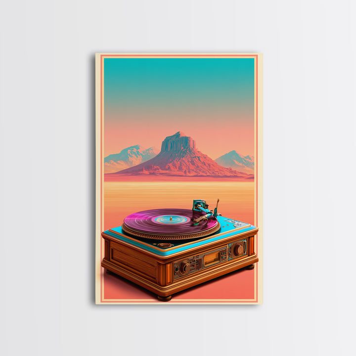 Vinyl Record Player Framed Canvas Print, Retro Art, Gallery Decor, Living Room Decor, Abstract Art, Retro, Contemporary Art, RET-2x3-92