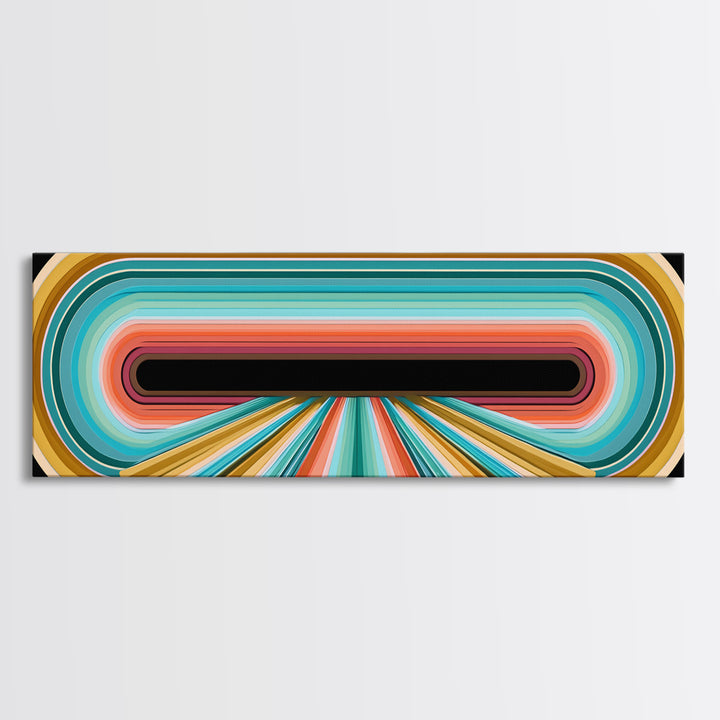 70s Rainbow Arch Abstract Framed Canvas Print, Retro Art, Dopamine Decor, Living Room Decor, Abstract Art, Retro, RET-3x1-57