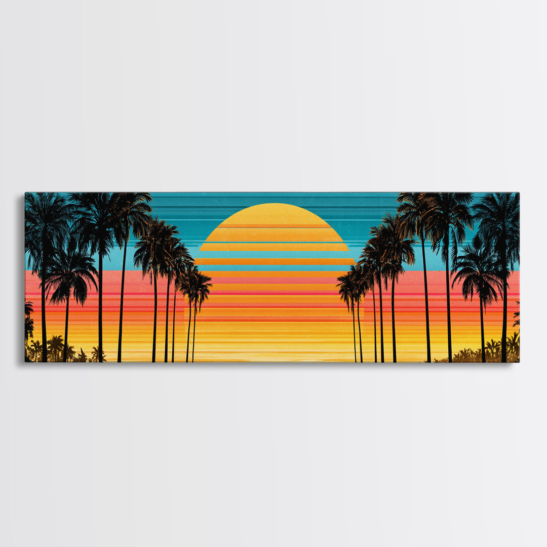 70s Sunset Stripes Framed Canvas Print, Retro Art, Wall Art Prints, Living Room Decor, Abstract Art, Retro, Whimsical Decor, RET-3x1-67
