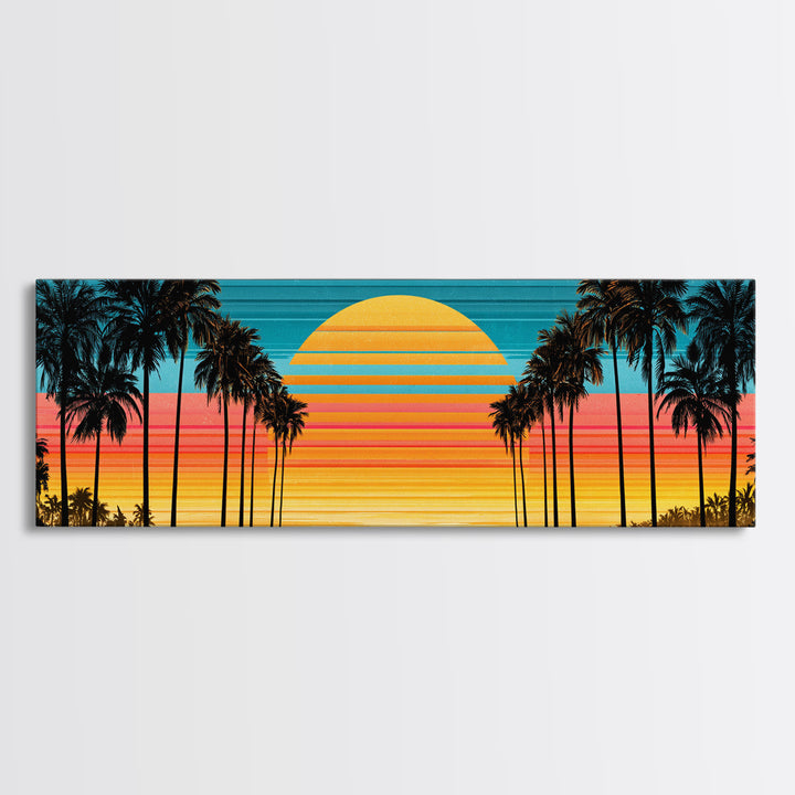 70s Sunset Stripes Framed Canvas Print, Retro Art, Wall Art Prints, Living Room Decor, Abstract Art, Retro, Whimsical Decor, RET-3x1-67