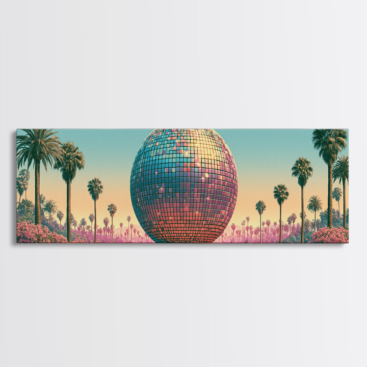 Roller Disco Ball Framed Canvas Print, Retro Art, Whimsical Decor, Living Room Decor, Retro, Modern Decor, Fine Art Print, RET-3x1-77