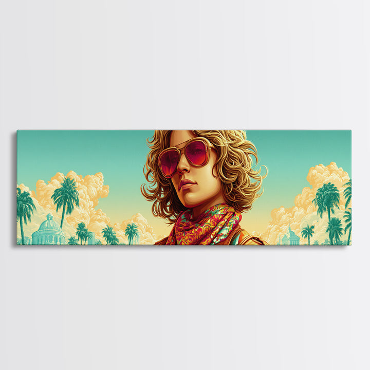 Mod Woman in Sunglasses and Scarf Canvas Print, Retro Art, Neutral Decor, Living Room Decor, Fine Art, Retro, Wall Art, RET-3x1-96