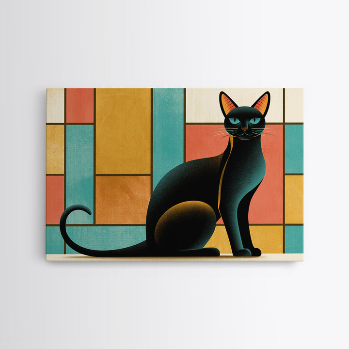 Mid Century Cat Canvas Print, Retro Art, Original Art, Living Room Decor, Abstract Art, Retro, Retro Wall Art, Bedroom Wall Art, RET-3x2-1