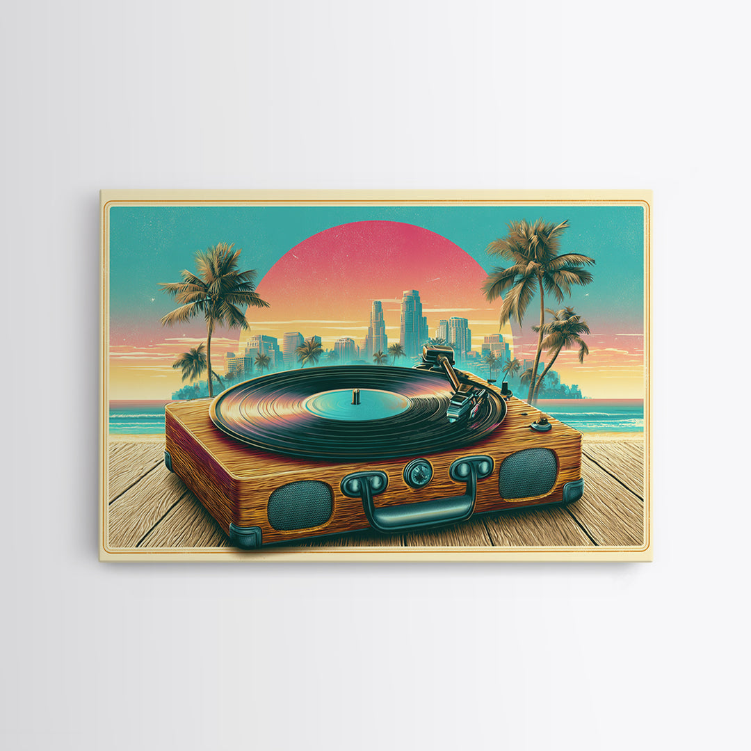 Vinyl Record Player Framed Canvas Print, Retro Art, Abstract Wall Art, Living Room Decor, Oil Painting, Retro, Neutral Decor, RET-3x2-40