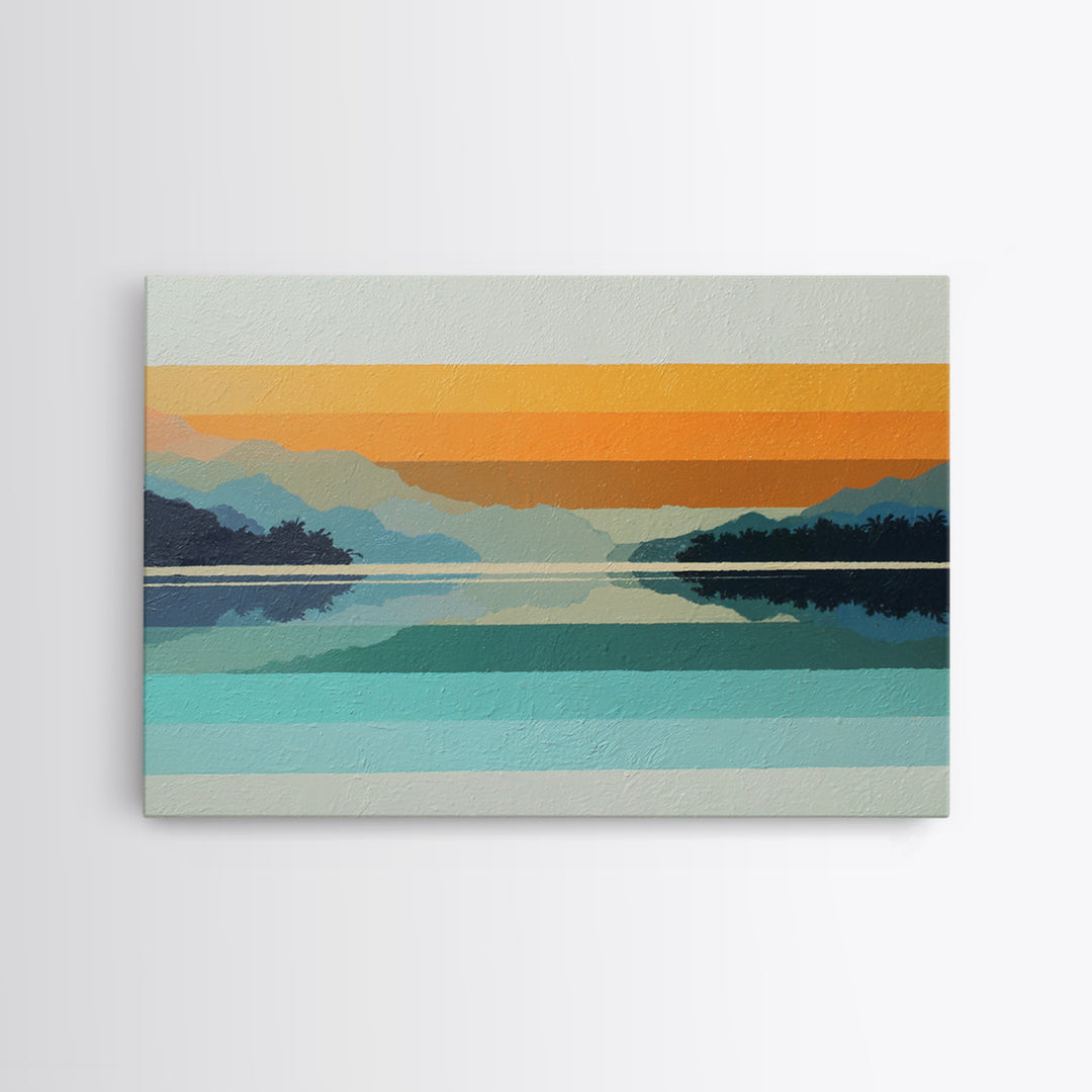 70s Sunset Stripes Framed Canvas Print, Retro Art, Wall Decor, Living Room Decor, Oil Painting, Retro, Apartment Decor, RET-3x2-55