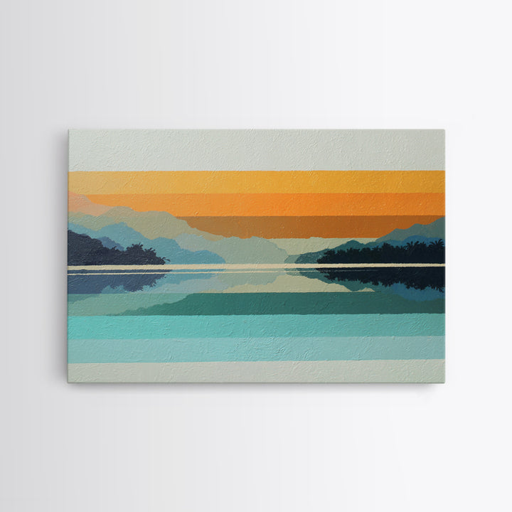 70s Sunset Stripes Framed Canvas Print, Retro Art, Wall Decor, Living Room Decor, Oil Painting, Retro, Apartment Decor, RET-3x2-55