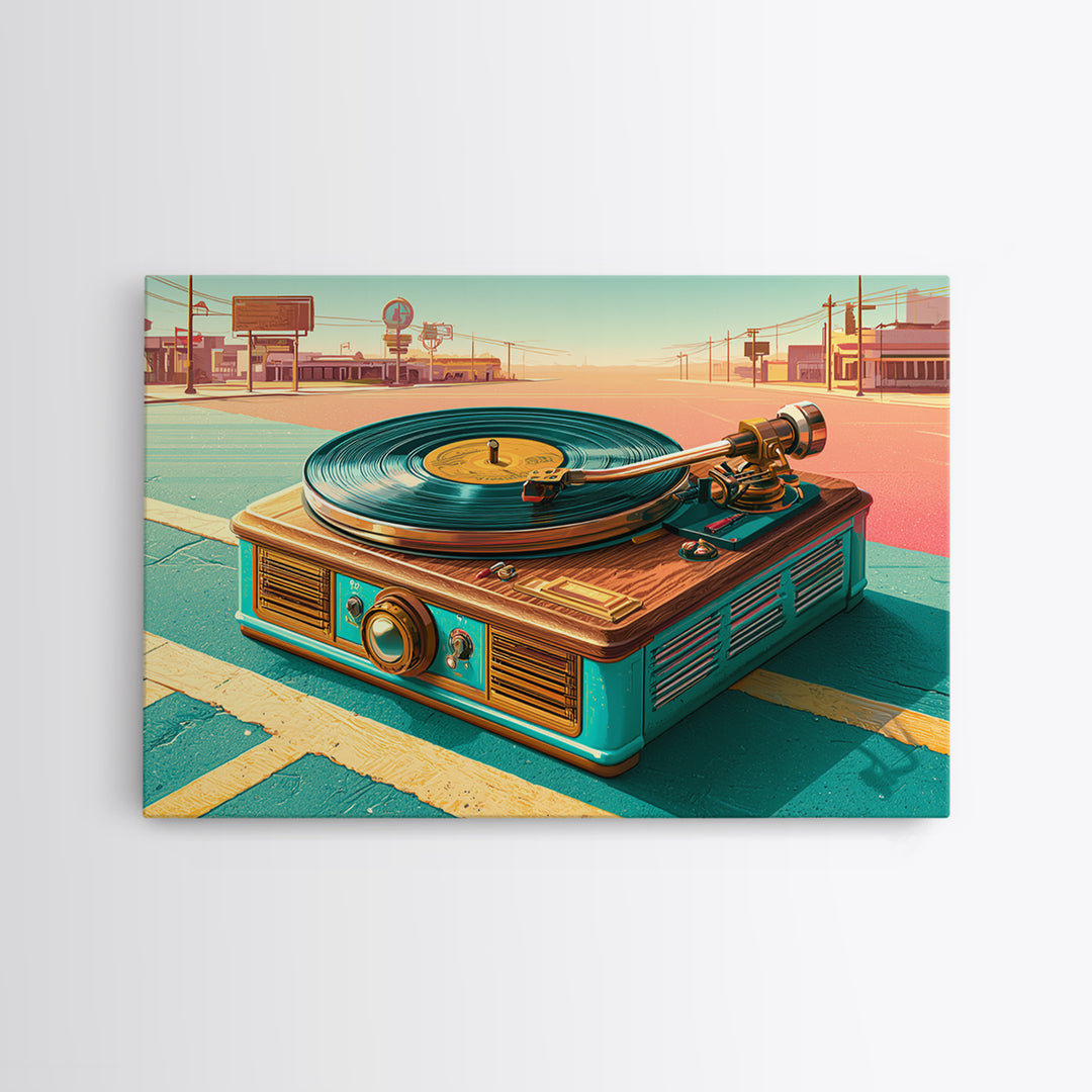 Vinyl Record Player Framed Canvas Print, Retro Art, Gallery Decor, Living Room Decor, Abstract Art, Retro, Contemporary Art, RET-3x2-64