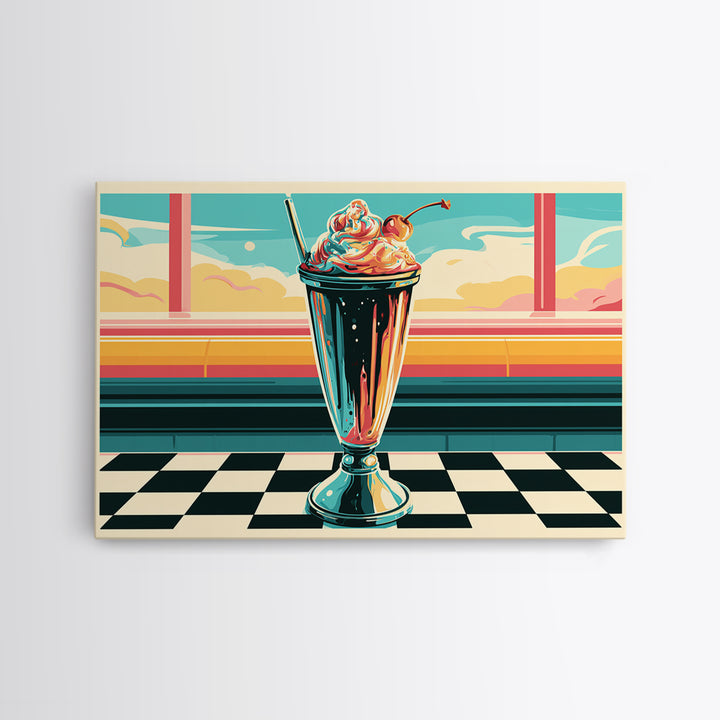 1950s Diner Milkshake Framed Canvas Print, Retro Art, Gallery Decor, Living Room Decor, Fine Art, Retro, Contemporary Art, RET-3x2-77