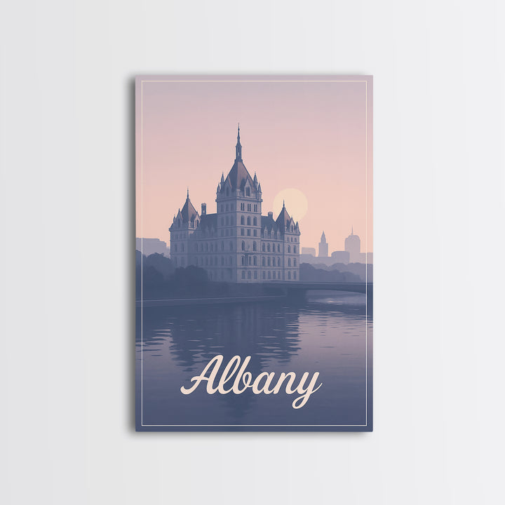 Albany Travel Poster, Framed Canvas Print, Classic Travel Poster Art, Albany Travel Art, Gift For Travelers, Wanderlust Decor, Wall Art
