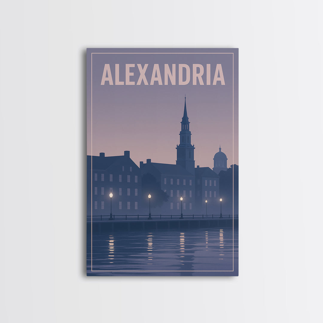 Alexandria Virginia Travel Poster, Framed Canvas Print, Mid Century City Wall Art, Alexandria Art Print, Travel Art Print, Wanderlust Decor