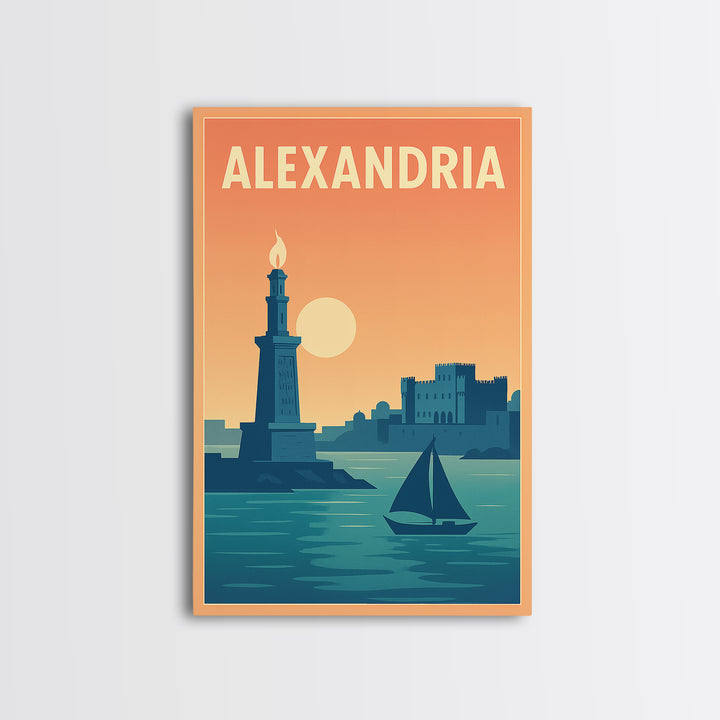 Alexandria Travel Poster, Framed Canvas Print, Classic Travel Poster Art, Alexandria Travel Art, City Illustration, Travel Poster Art
