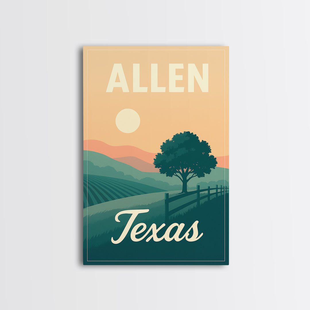 Allen Travel Poster, Framed Canvas Print, Vintage Travel Poster Art, Allen City Art, Vintage Travel Print, Travel Wall Art, City Poster